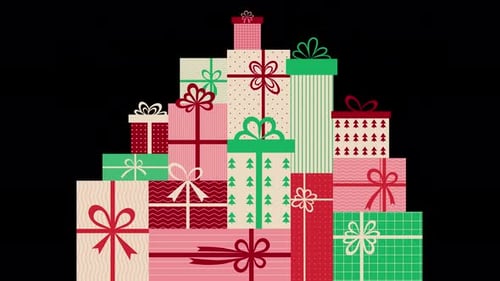 Seamless Loop of Falling Gift Boxes on Transparent Background