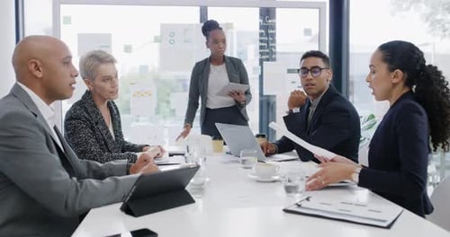 4k video footage of a group of businesspeople having a meeting in an office