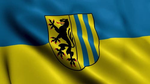 Bandera estatal de la ciudad de Leipzig, Alemania. Bandera nacional de Leipzig con textura satinada de tela ondulada
3D