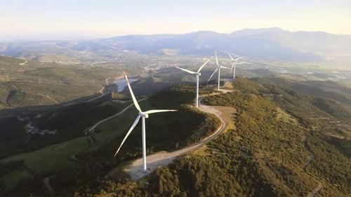Wind turbine in wind power farm generate zero emission green energy
