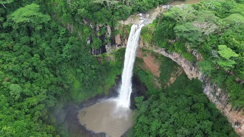 Aerial video of the Chamarel Falls on the island of Mauritius, Africa