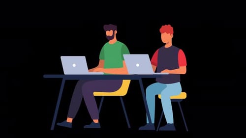 Personajes masculinos 2D trabajando en Desk Animation 4K en Alpha