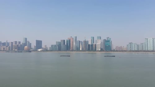 Aerial View of Hangzhou City Bridge High Buildings Zhejiang Province China