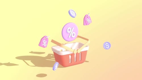 Animated Shopping Cart With Discount Coupon.