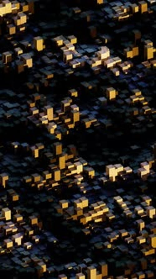 Vertical Animation of Abstract Golden Glowing Cubes