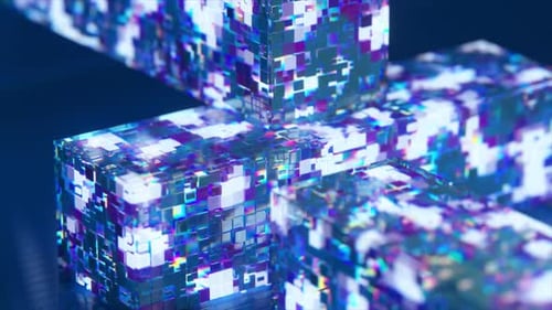 Abstract Glitch Digital Cubes Animation Loop