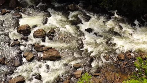 Mountain River Stream in Sunny Summer Day