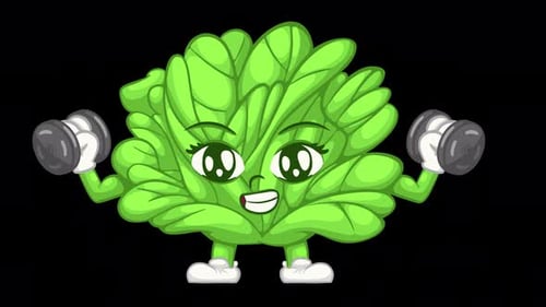 Cute Cartoon Lettuce Character Lifting Dumbbells Animation
