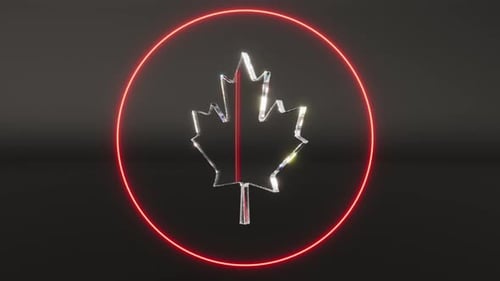 Crystal Glass Maple Leaf Symbol of Canada Neon Circle Able to Loop Endless