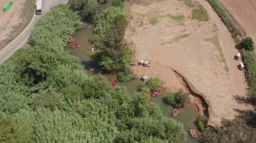 Rubber boats at the Jordan River, heading downstream