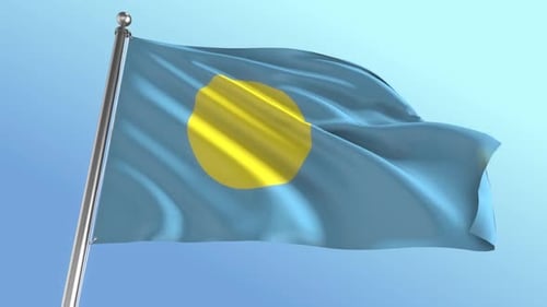 Realistic Waving Flag of Palau on Clear Blue Sky