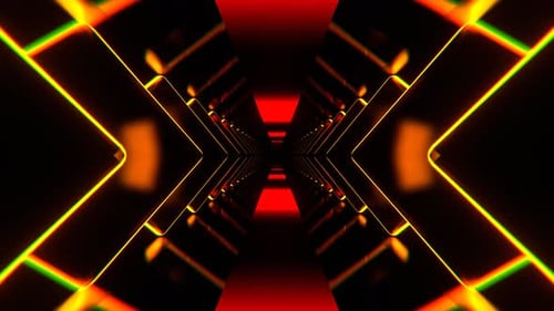 Red And Orange Sci Fi Neon Corridor With Rhombus Background Vj Loop I 4K