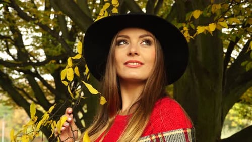Woman Relaxing In Autumn Park
