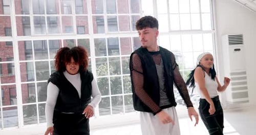 Art, hip hop and music with dancer people in studio for choreography, rehearsal