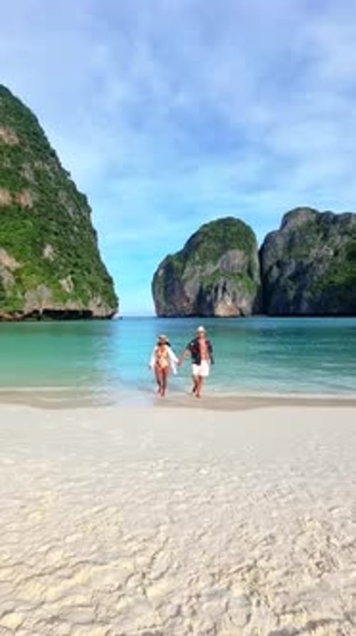 a Couple of Men and Woman Visit Maya Bay Koh Phi Phi Thailand