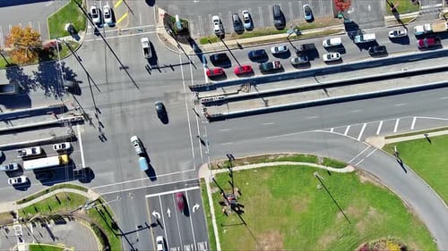 An Aerial View of a Road Intersection During Rush Hour During Urban Transportation
