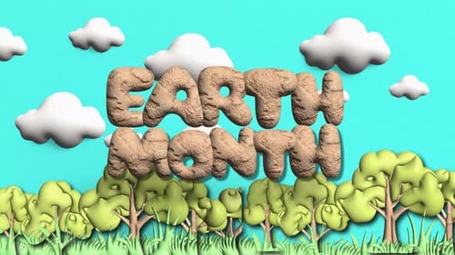 3D Earth Month Title Animation with Moving Clouds