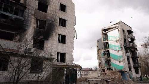 Destroyed Buildings After Conflict in an Urban Area