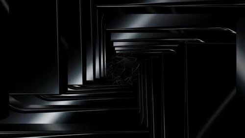 Bewegung durch einen Tunnel aus schwarzen Formen, Exklusiv, Spiegelung, Hintergrund, 3D-Render