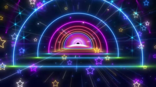 4K Neon Dynamic Cool Lighting Five Pointed Star Ring Dance Street Dance Stage Background