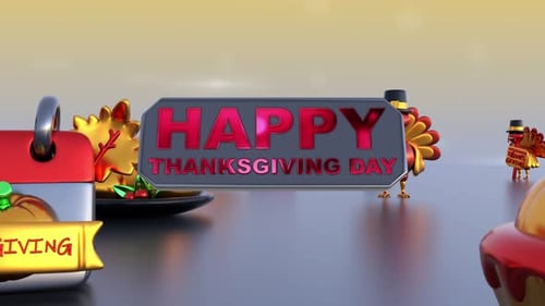 Festive 3D Thanksgiving Title Animation with Holiday Elements
