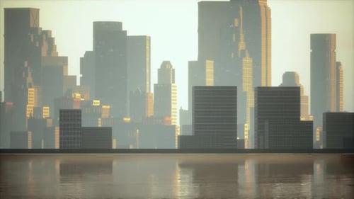 El smog se extiende sobre el horizonte de la arquitectura histórica y los rascacielos modernos