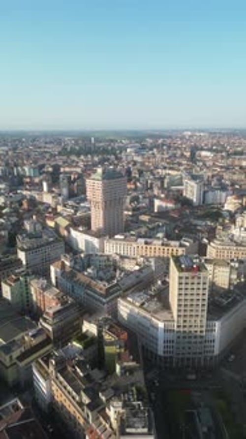 Sforza Castle or Castello Sforzesco aerial panoramic view. Sforza Castle is located in Milan city in