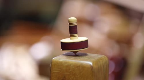 Handcrafted Wooden Spinning Top Closeup