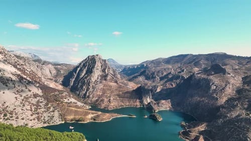 Large Reservoir in a Green Canyon Aerial View 4 K