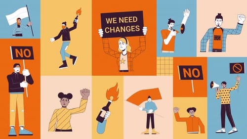 Protest demonstration animated bento grid layout