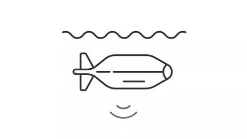 Animated linear aircraft launching from ship icon