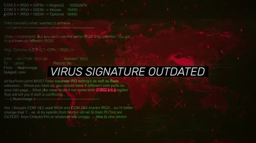 Virus Signature Outdated Warning Text On Hacking Background Screen