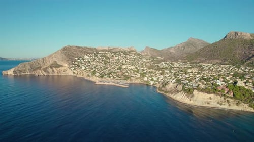 Panoramic Aerial View Of Calpe (Calp) Coastal Town On The Costa Blanca In The Province Of Alicante,