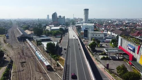 Vista aérea panorámica a la luz del día, paisaje urbano en solitario, Indonesia.
