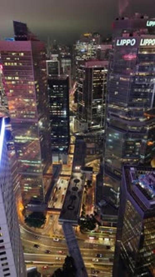 Aerial video of Hong Kong Central city skyline at night