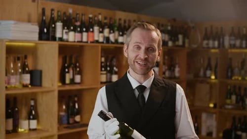 Wine Steward Holding a Bottle of Wine