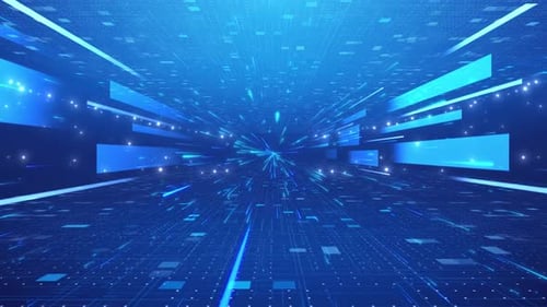 Futuristic Blue Digital Tunnel with Data Flow Background