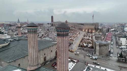 Aerial View of Historic City with Ancient Fortress