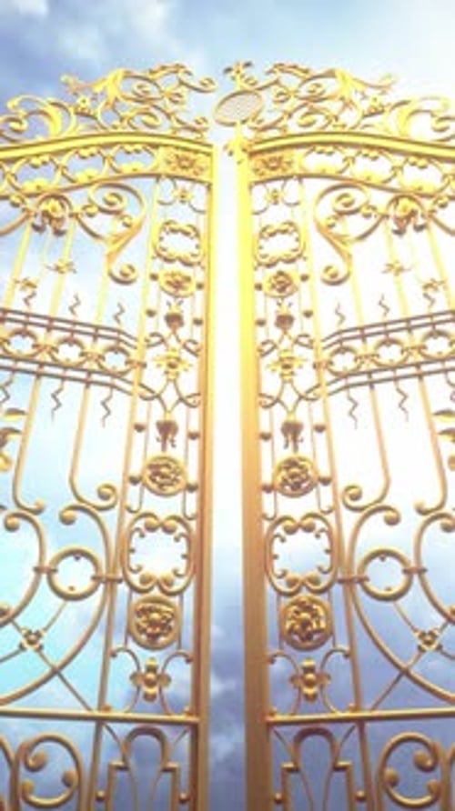 Golden Ornate Gates Open to Heavenly Light Reveal