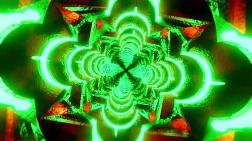 Abstract spinning tunnel with green color. Looped animation