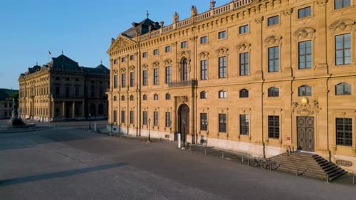 4K Aerial Drone Video of Historic Residence Palace and Franconia Fountain in Würzburg, Germany