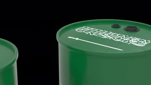 Saudi Oil Barrels Close Up Angle Seamless Loop Green Background 4K
