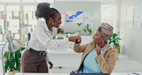 Smiling Women Discussing Business in Bright Office