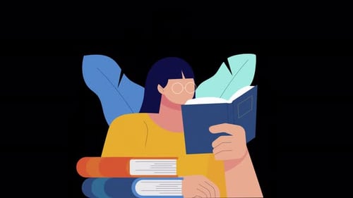 Flat Design Animation of Person Reading Books for Education