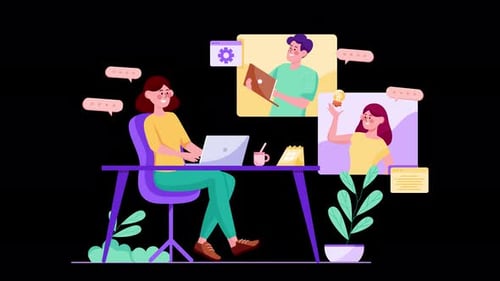 Flat Design Animation of Remote Team Collaboration Video Call