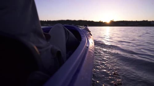Kayaking on Lake at Sunset, Outdoor Adventure