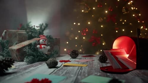 Festive Holiday Mailbox with Christmas Tree Background