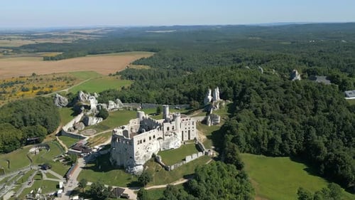 Aerial View Of Medieval Castle On Hill In Poland