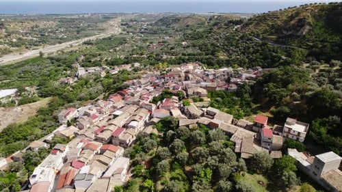 Beautiful Medieval Italian City in the Mountain Aerial