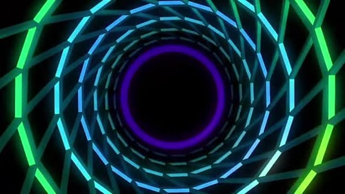 Abstract Sci Fi Tunnel Motion Background, Neon Light Tunnel